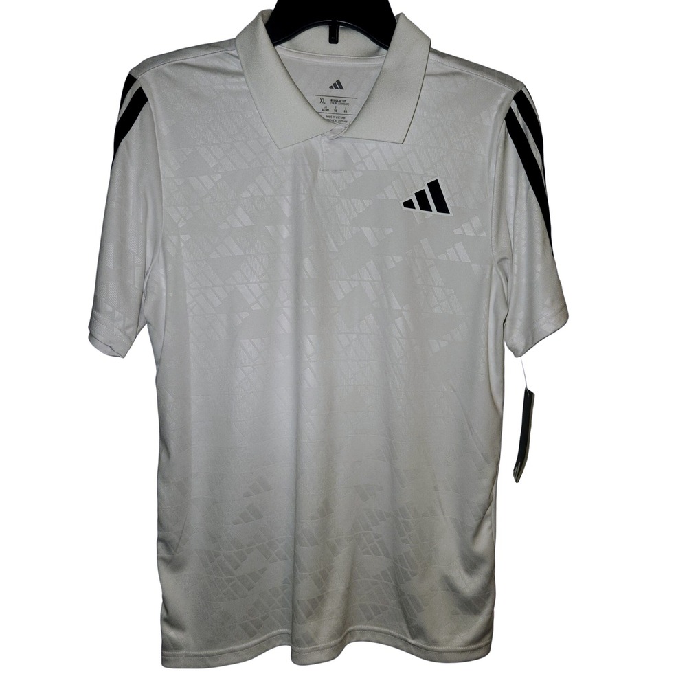 Adidas Deboss Legacy 3S Polo Shirt White Black Boys‎ XL Regular Fit